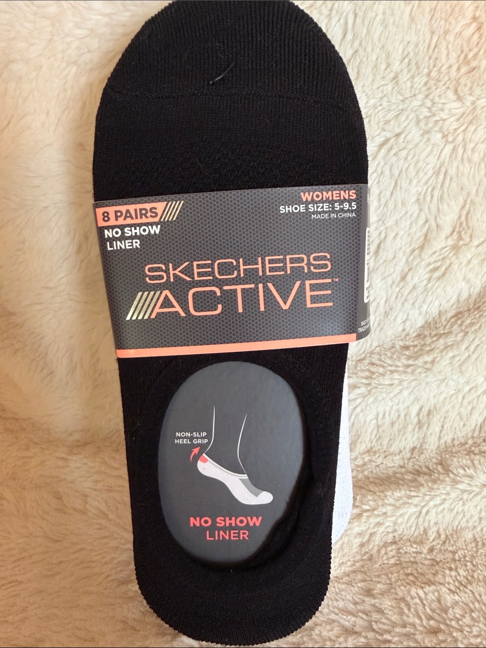 Skechers Active Womens No Show Liner Socks 8 Pairs Black White Size 5-9.5